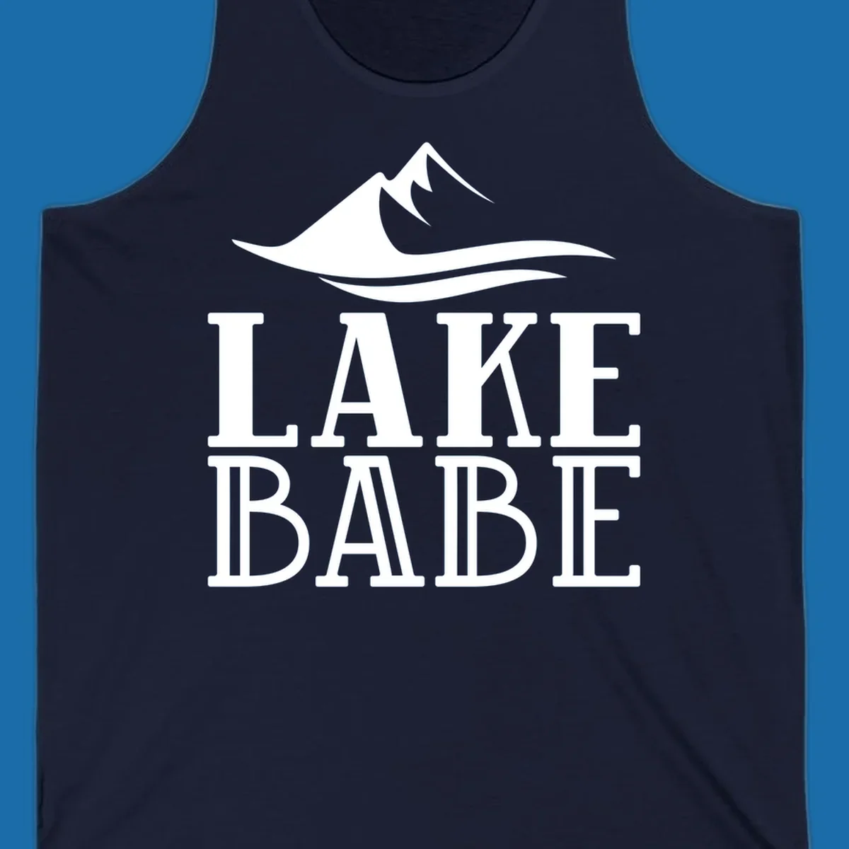 Lake Babe mountain wave graphic design with white text and illustration.