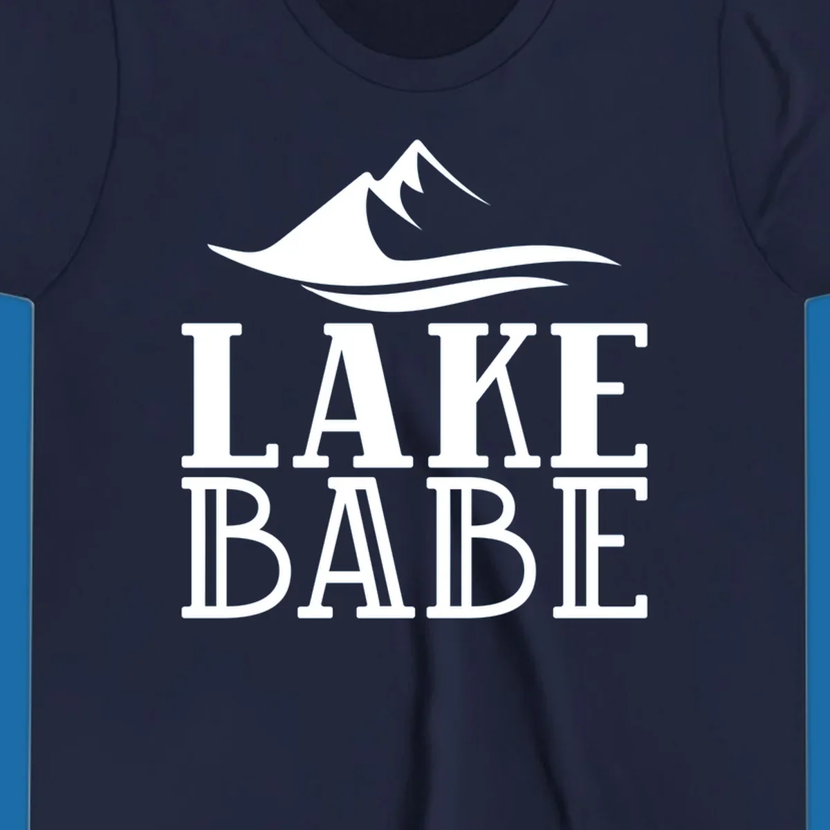 Lake Babe mountain wave graphic design with white text and illustration.