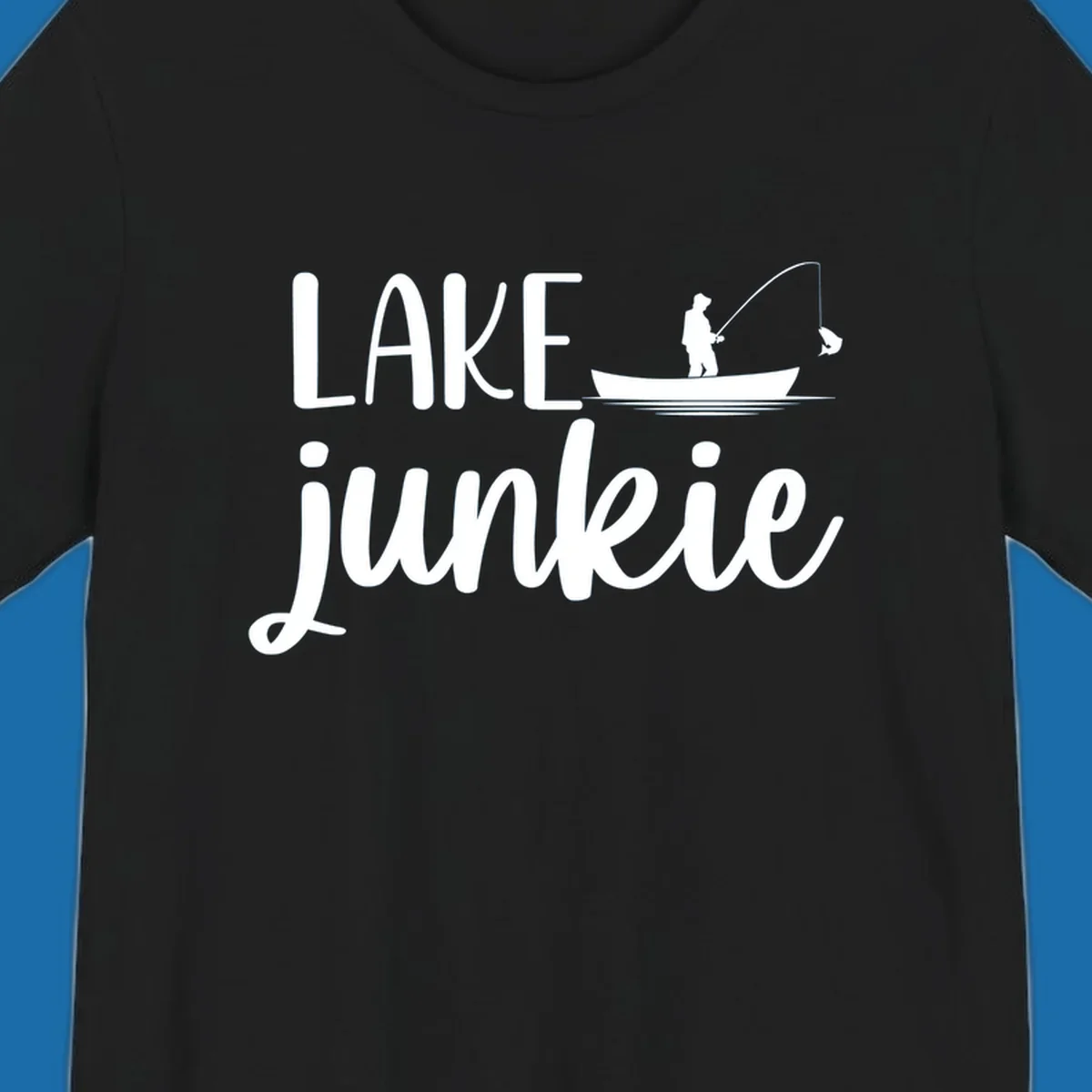 Lake Junkie Fishing Lifestyle Design with text and fisherman silhouette. 