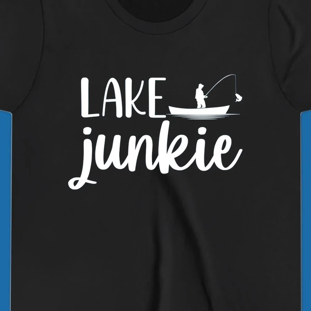 Lake Junkie Fishing Lifestyle Design with text and fisherman silhouette. 