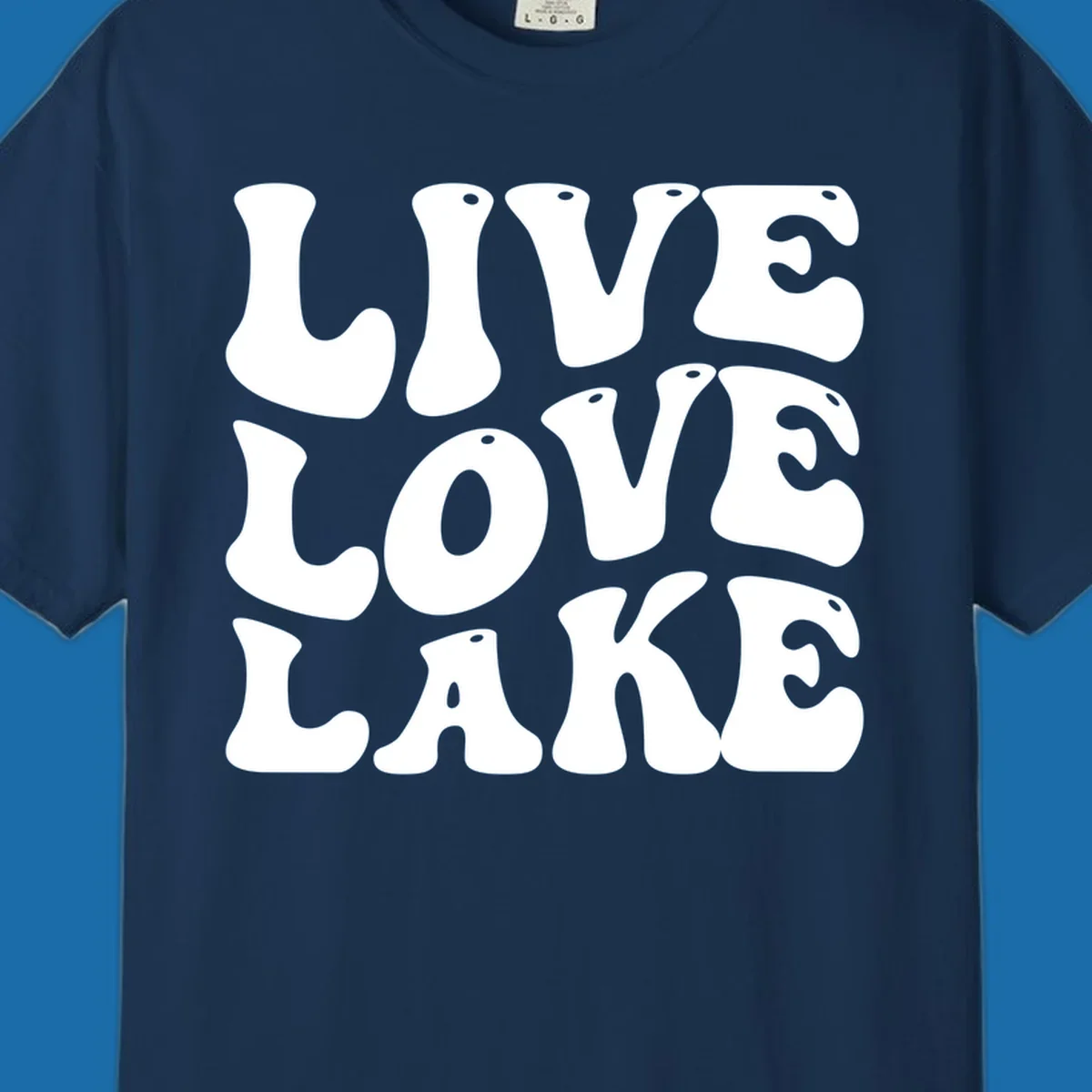 Live Love Lake text in retro bubble font, white on black and black on white.