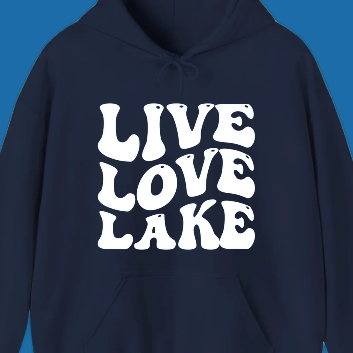 Live Love Lake text in retro bubble font, white on black and black on white.