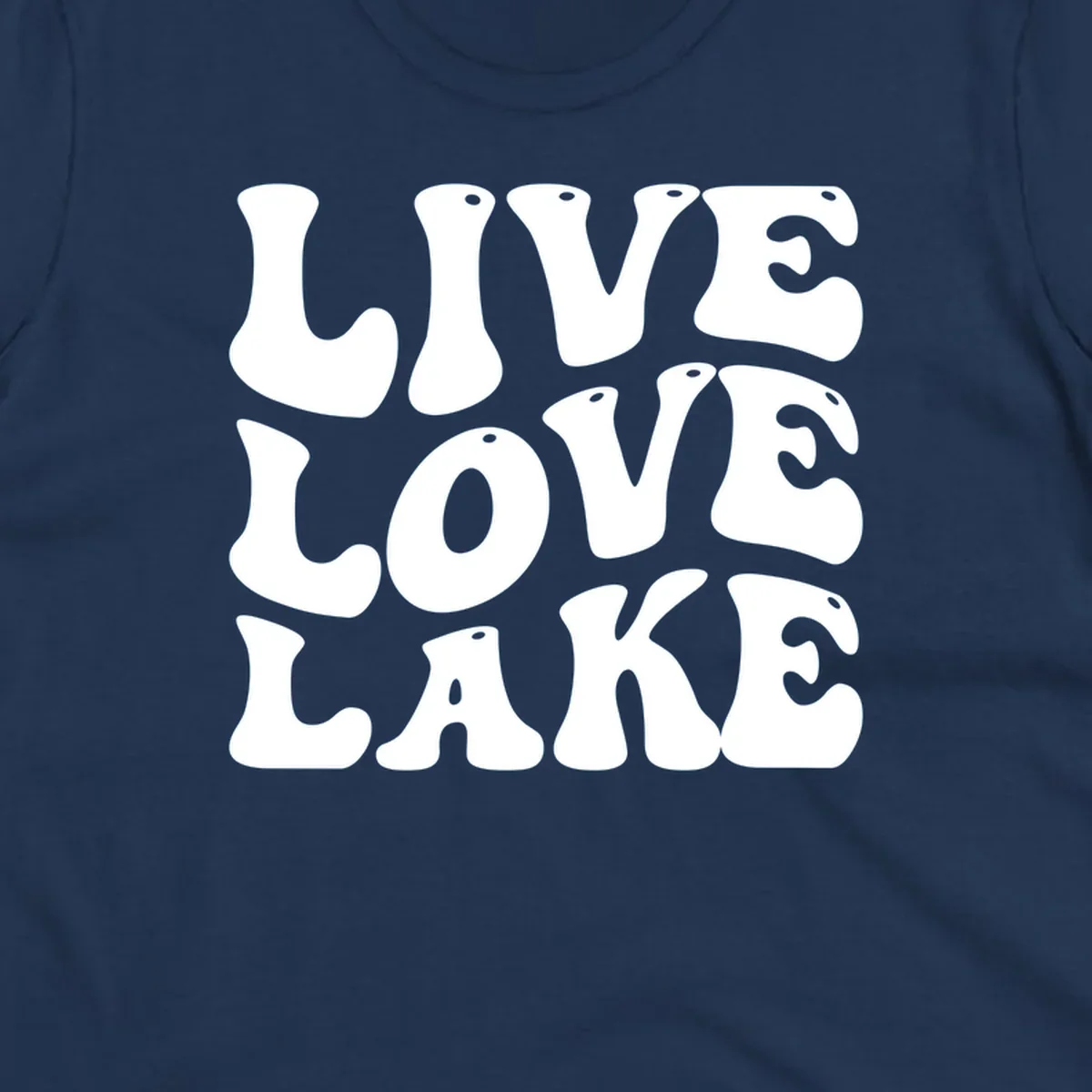 Live Love Lake text in retro bubble font, white on black and black on white.