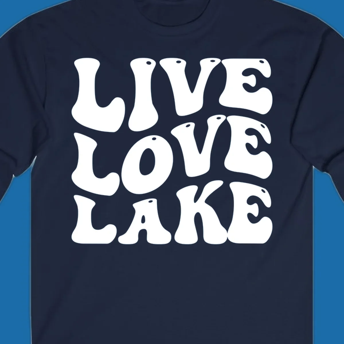 Live Love Lake text in retro bubble font, white on black and black on white.