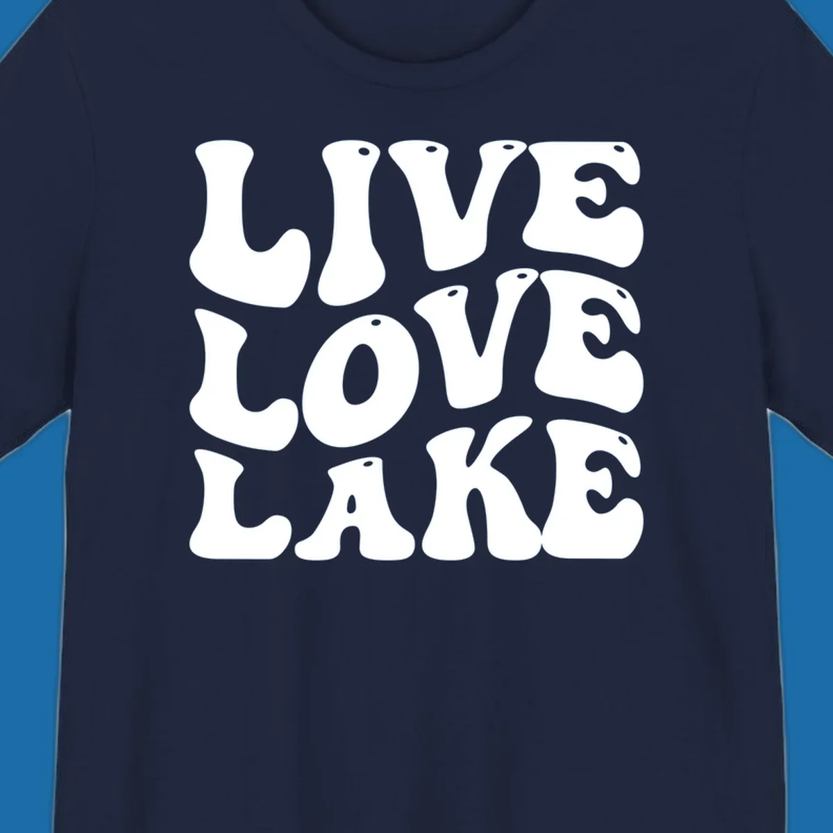 Live Love Lake text in retro bubble font, white on black and black on white.