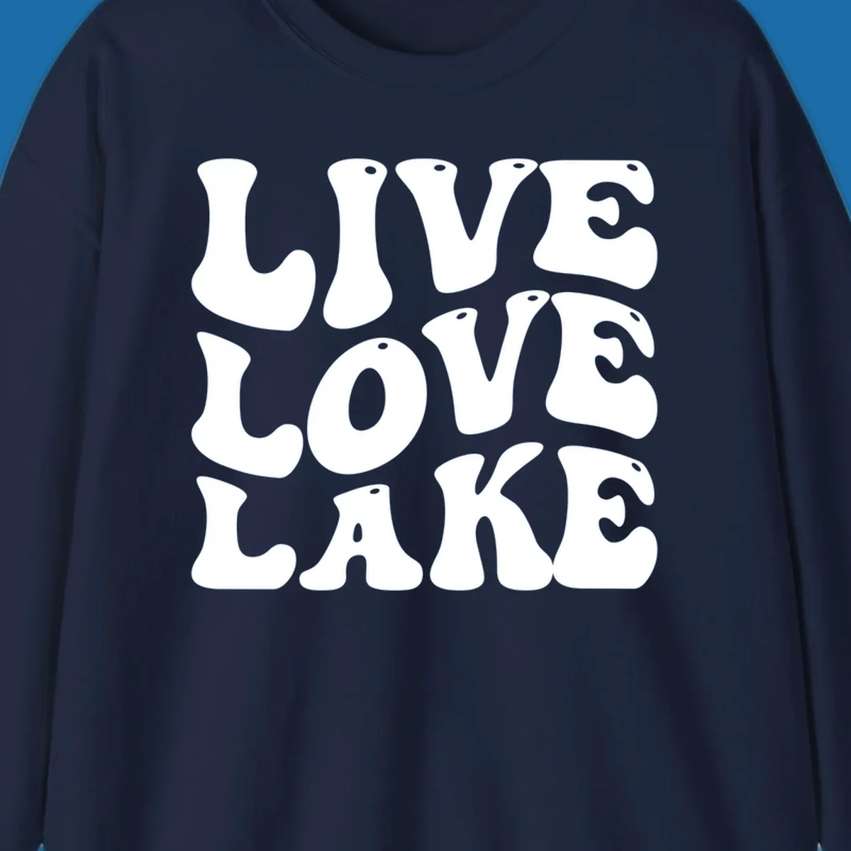 Live Love Lake text in retro bubble font, white on black and black on white.