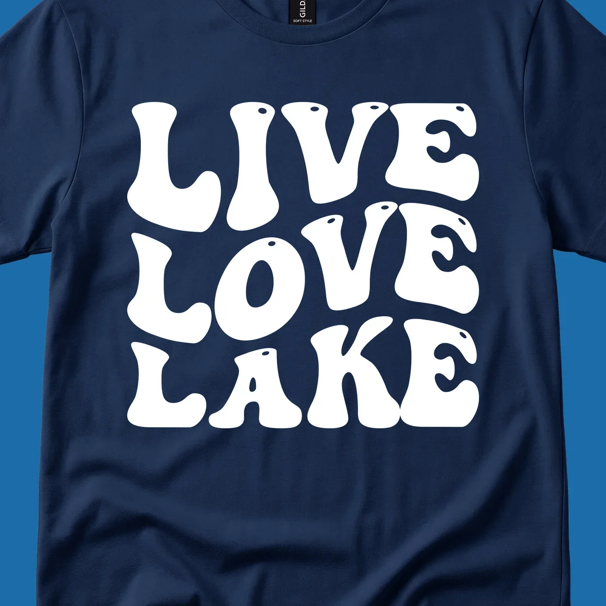 Live Love Lake text in retro bubble font, white on black and black on white.