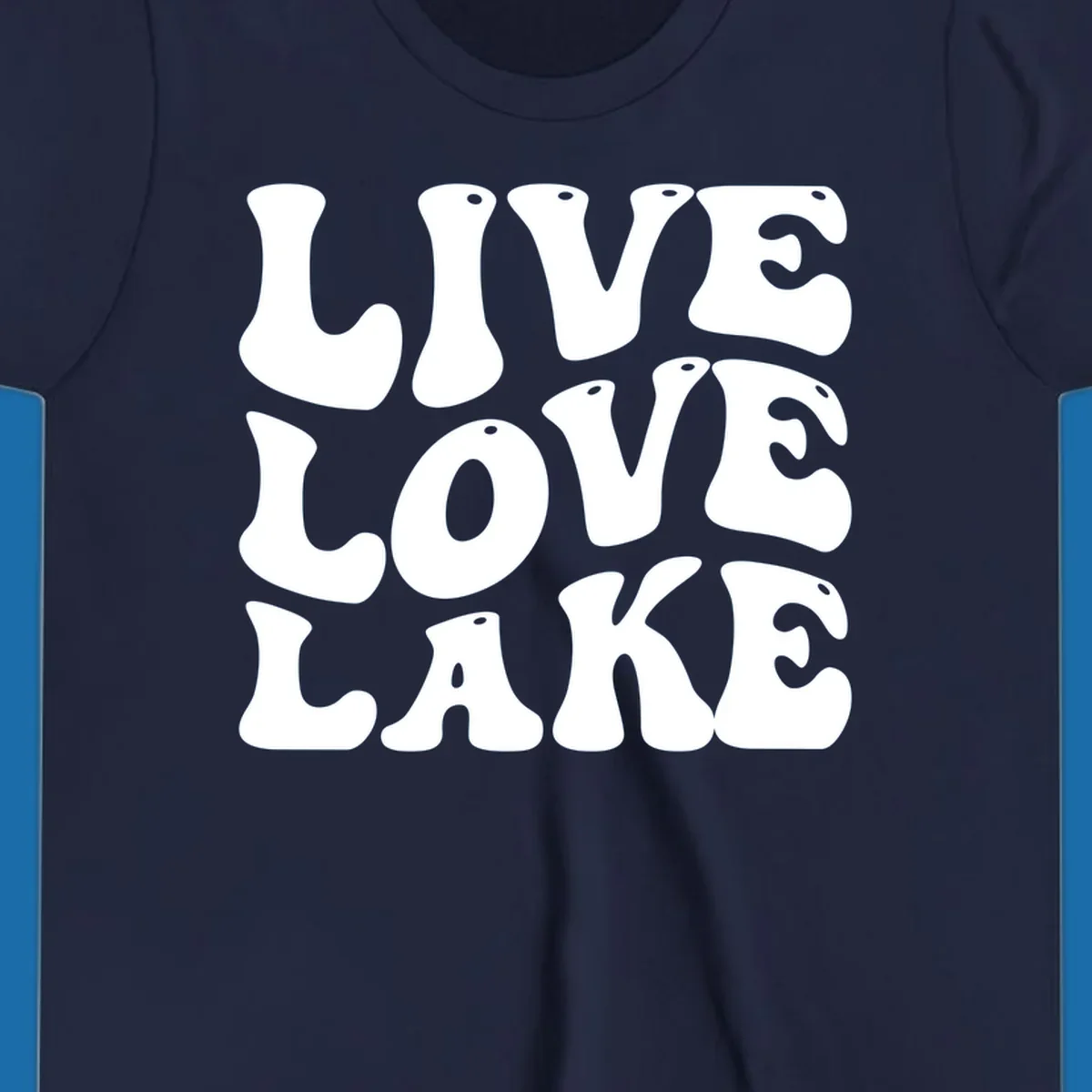 Live Love Lake text in retro bubble font, white on black and black on white.