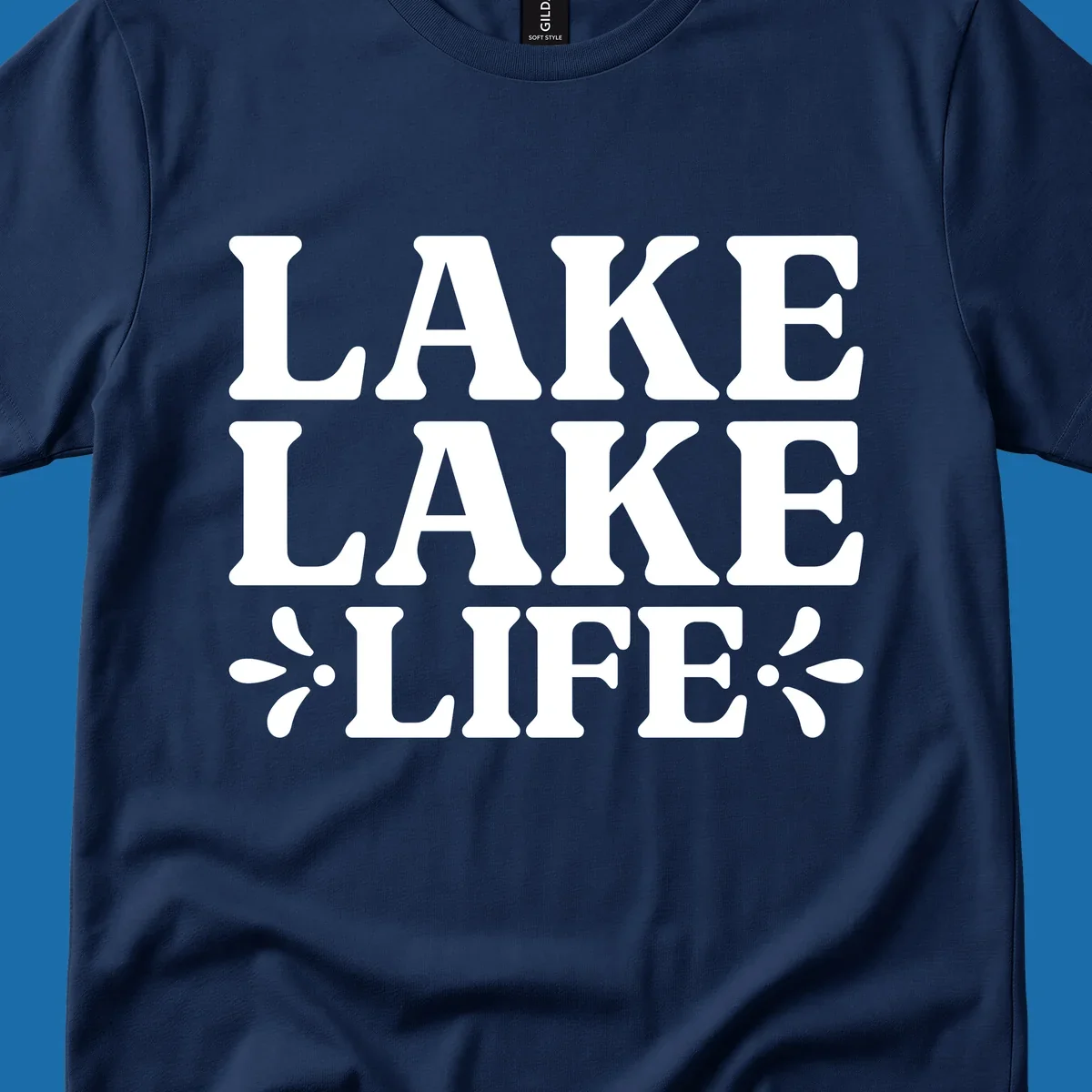 Lake Life Retro Typography stacked text design with floral accents.