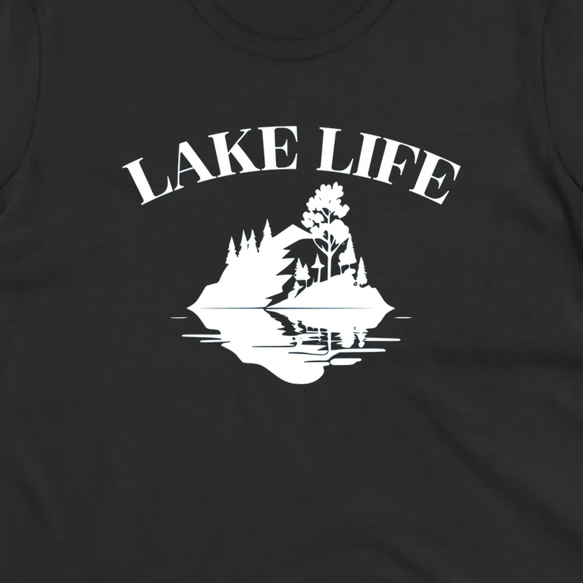 Lake life mountain reflection graphic with text LAKE LIFE