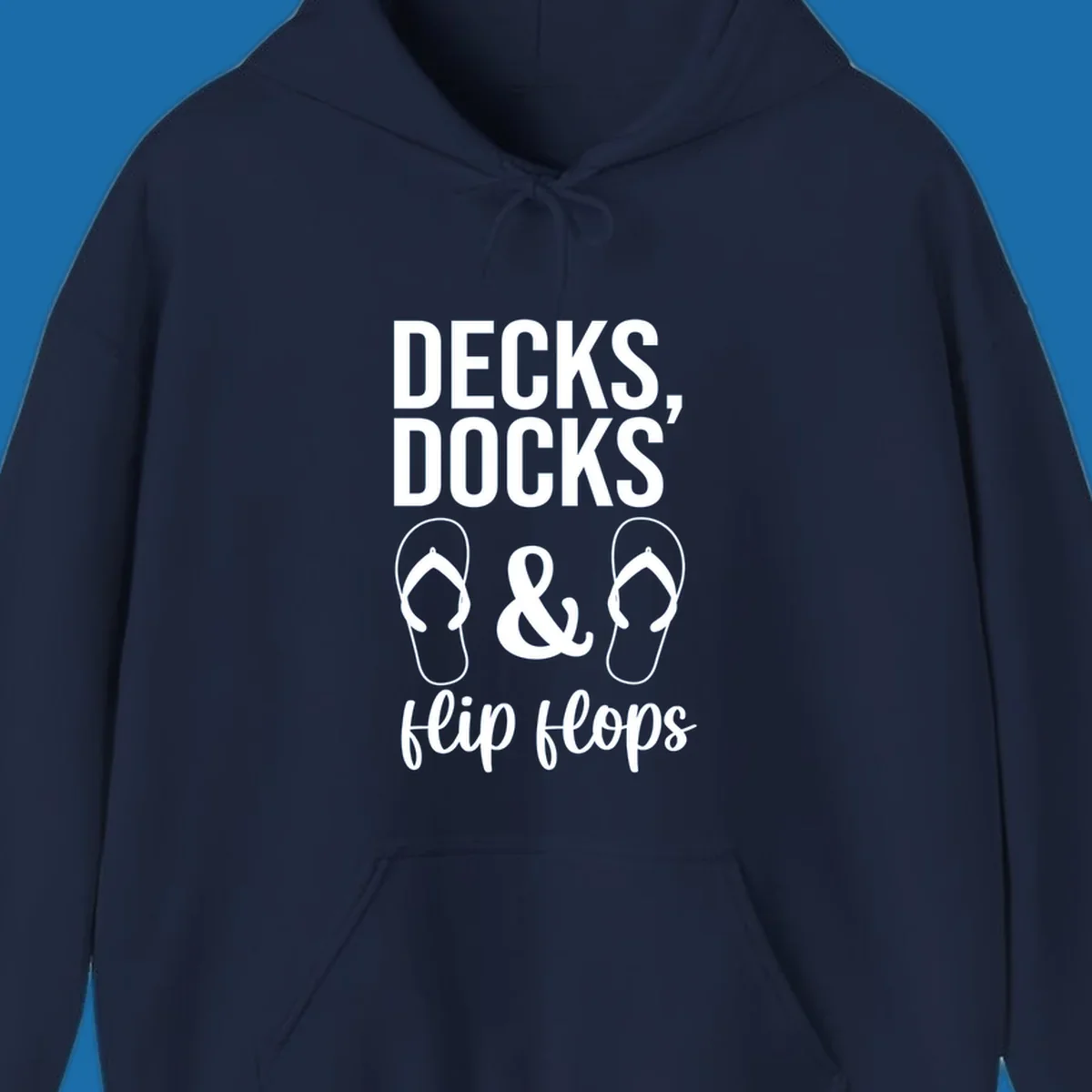 Decks Docks and Flip Flops text and icons for lake day.