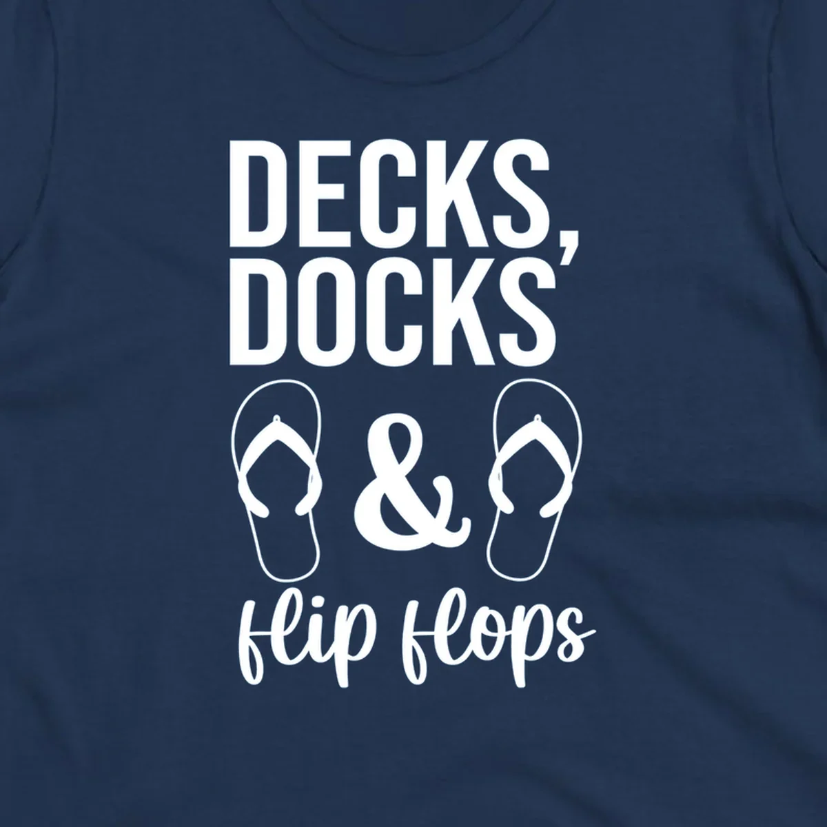Decks Docks and Flip Flops text and icons for lake day.