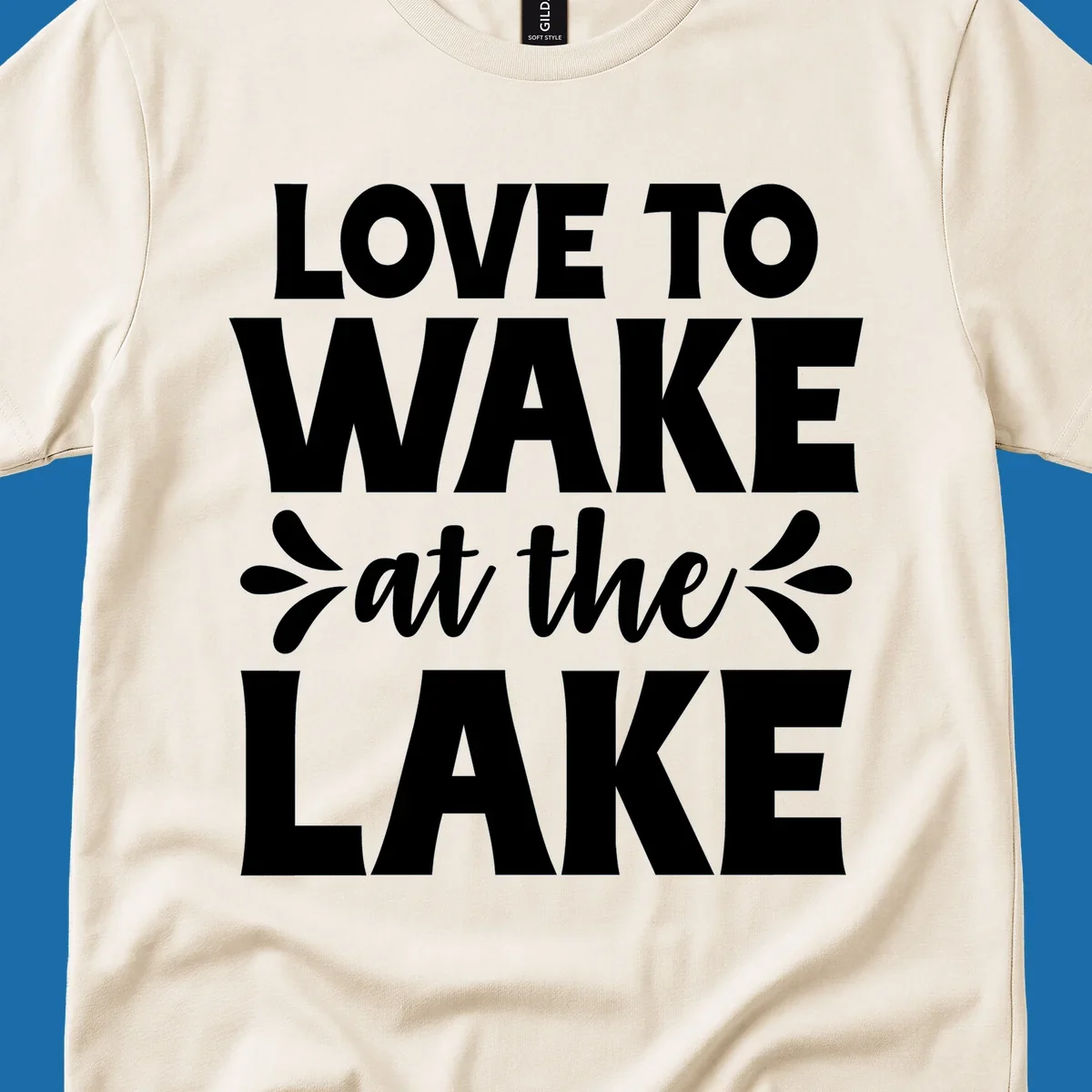 Typography design for 'Love To Wake At The Lake' featuring bold white lettering.