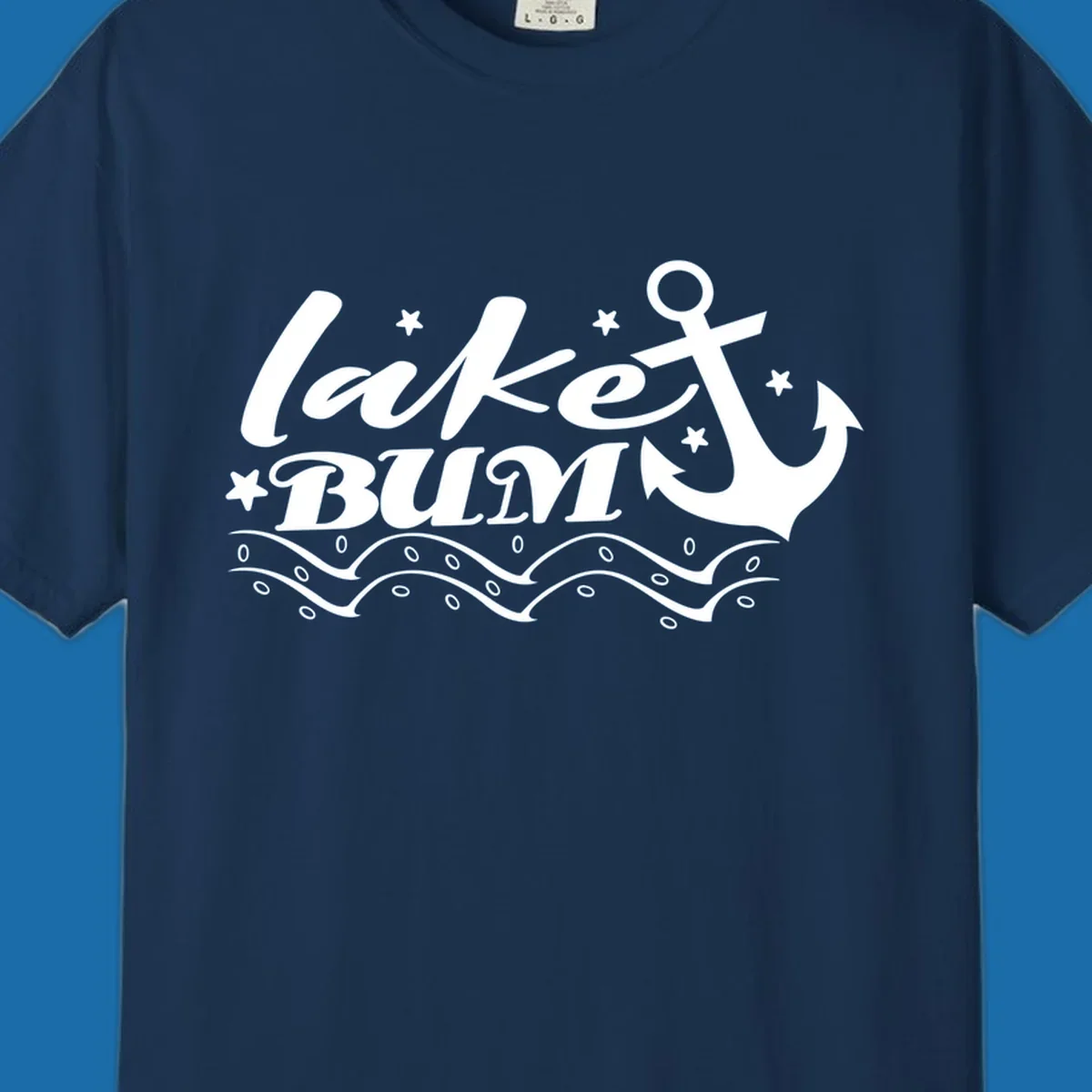 Lake bum anchor and waves text design.