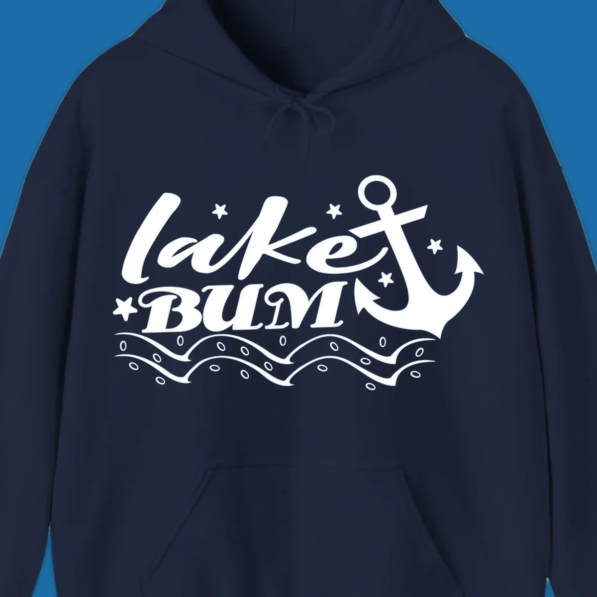 Lake bum anchor and waves text design.