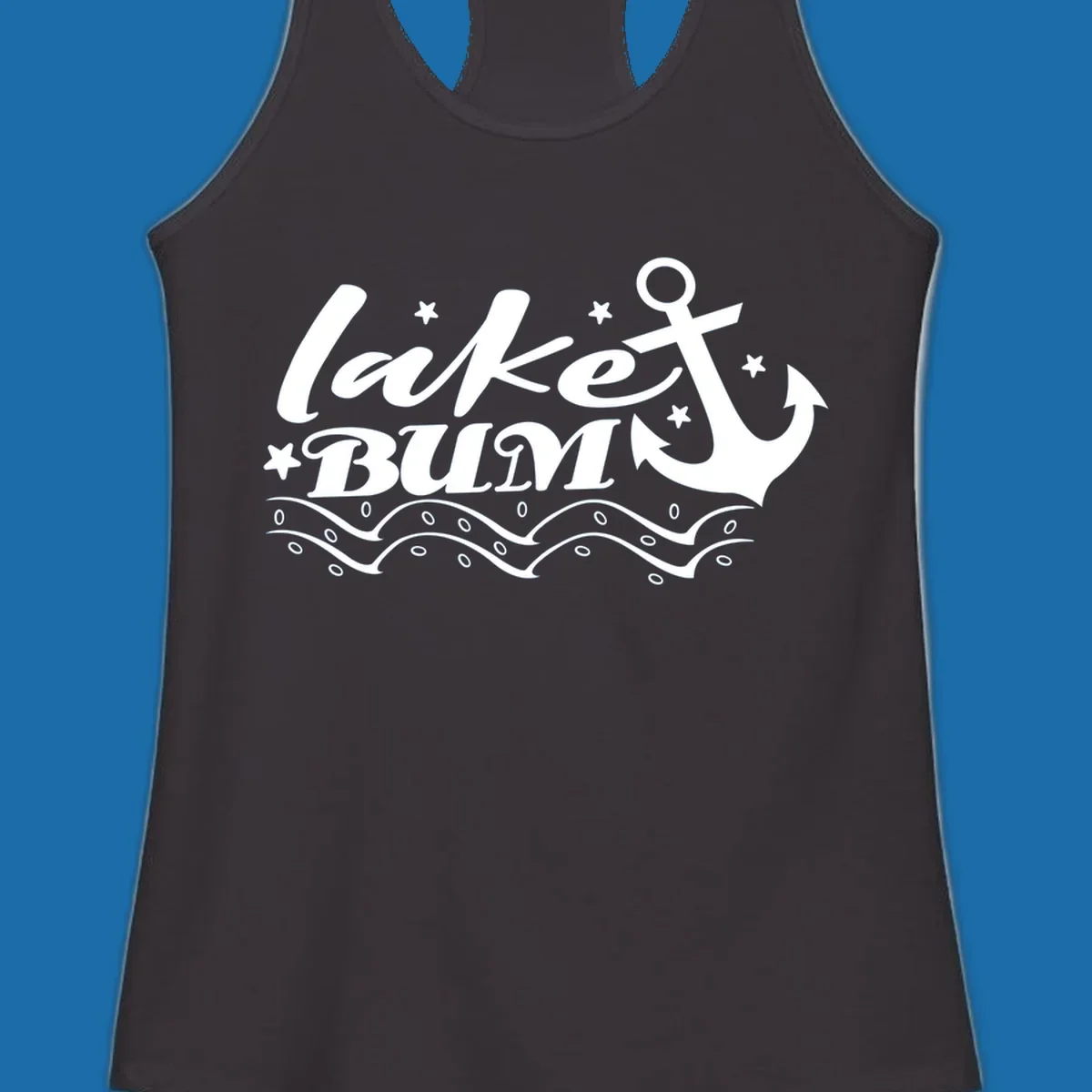 Lake bum anchor and waves text design.