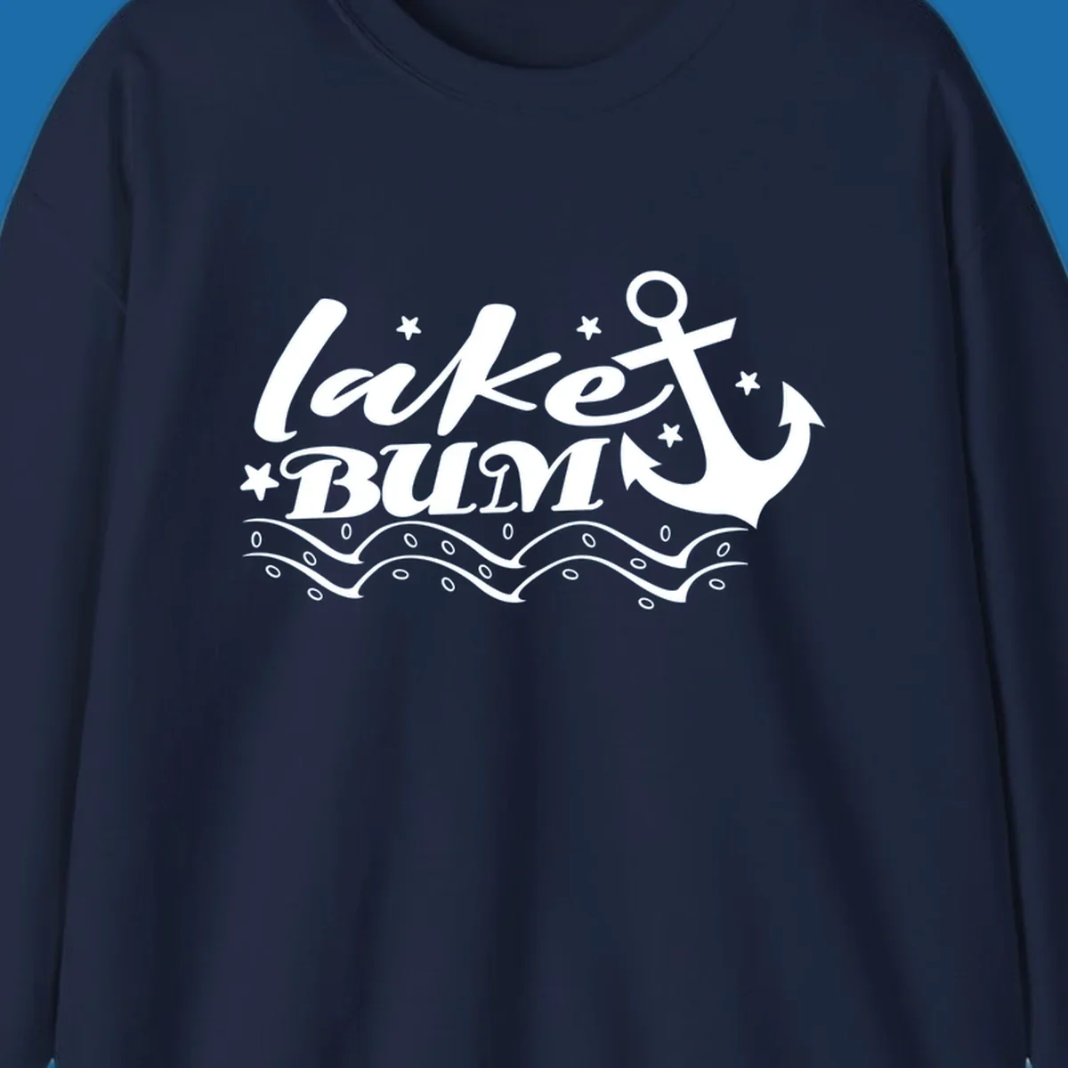 Lake bum anchor and waves text design.