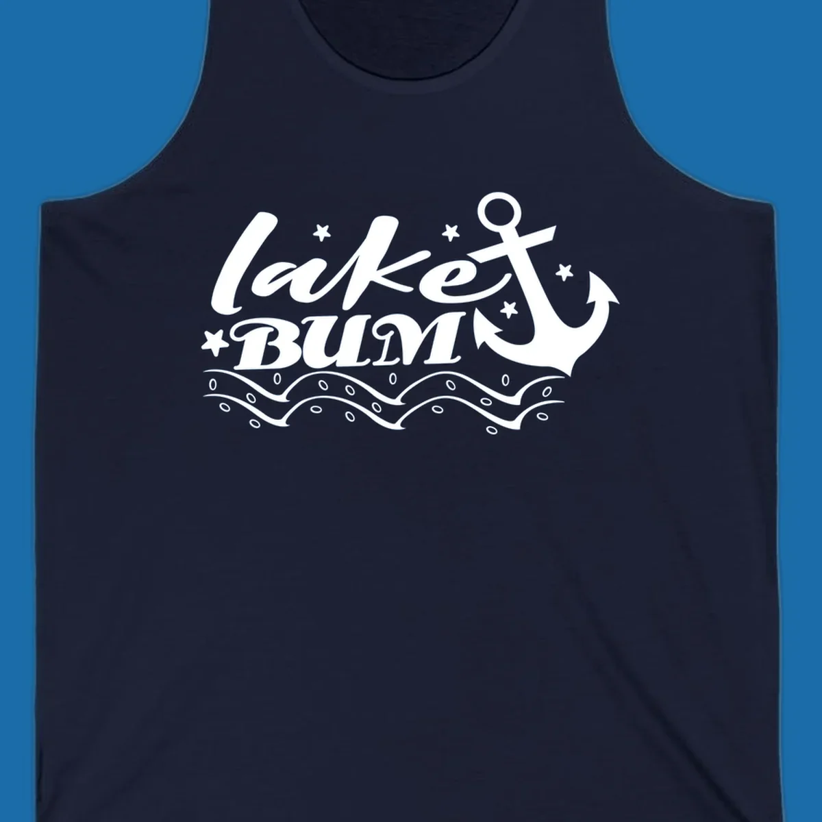Lake bum anchor and waves text design.