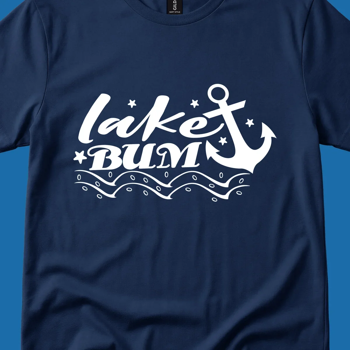 Lake bum anchor and waves text design.