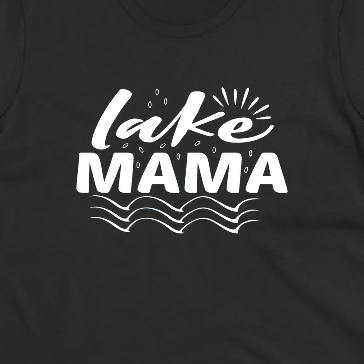 Lake Mama design with script text and wave graphics