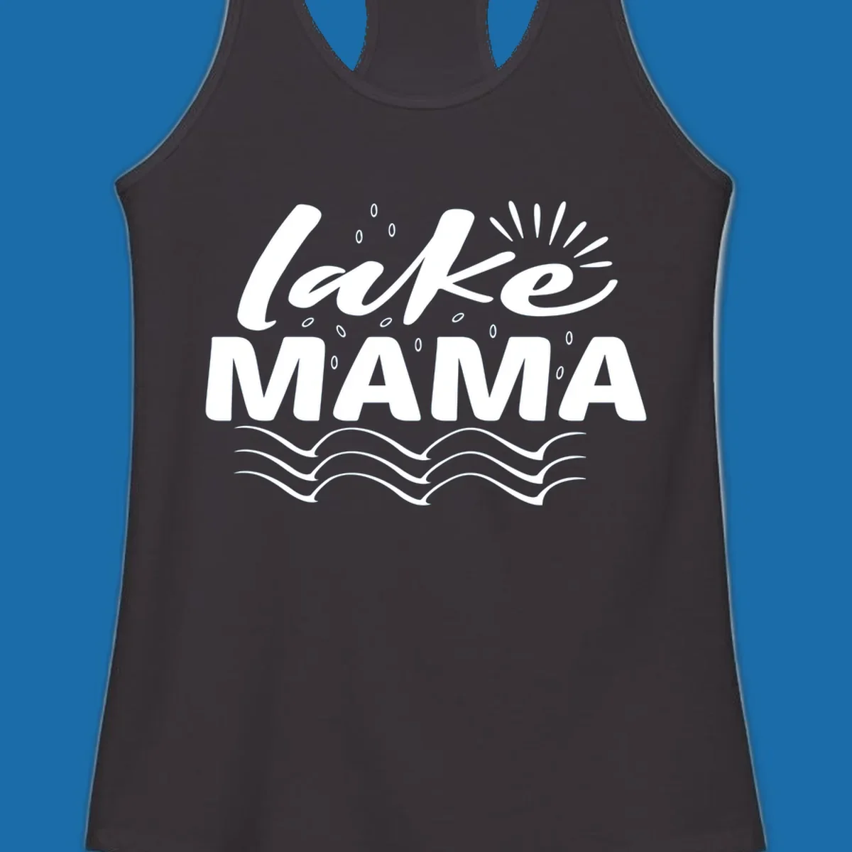 Lake Mama design with script text and wave graphics