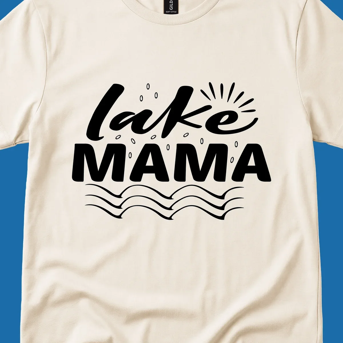 Lake Mama design with script text and wave graphics