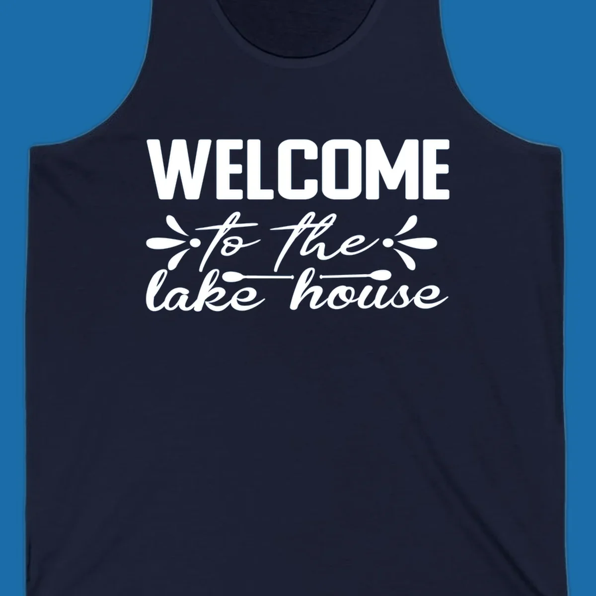 Welcome to the lake house text design with decorative elements.