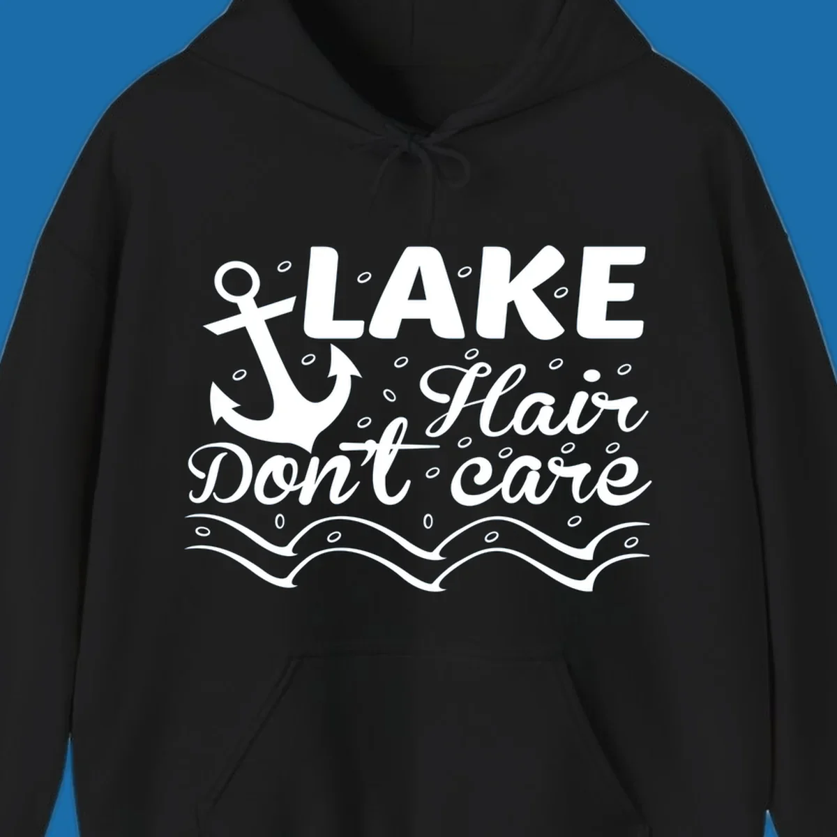 Lake Hair Don't Care anchor design with waves and small circles.