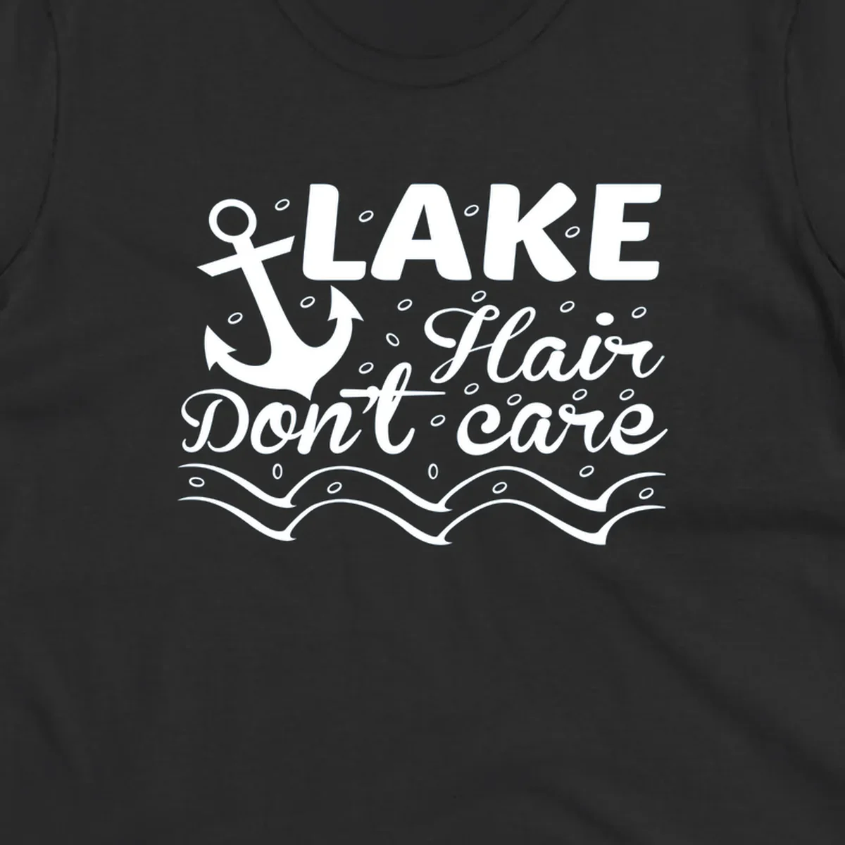 Lake Hair Don't Care anchor design with waves and small circles.