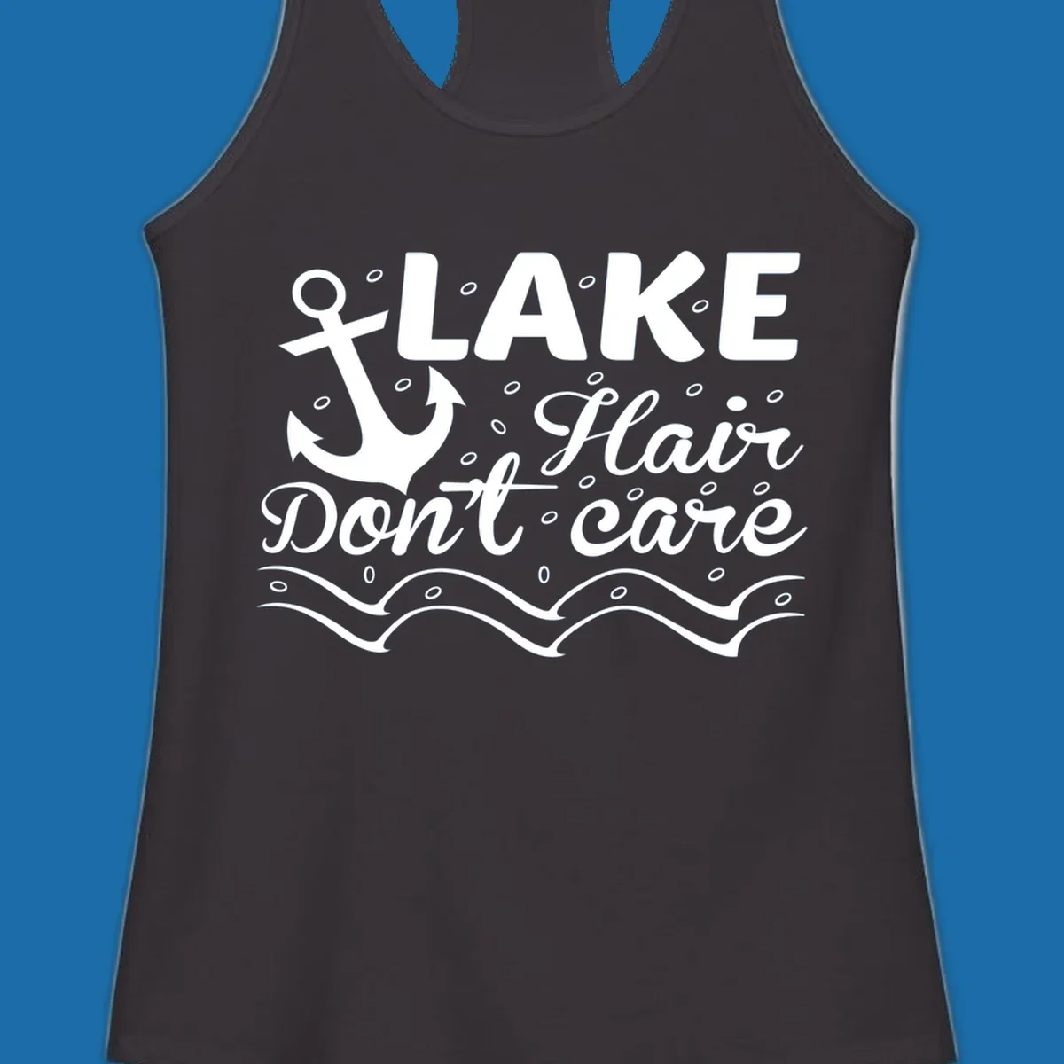 Lake Hair Don't Care anchor design with waves and small circles.