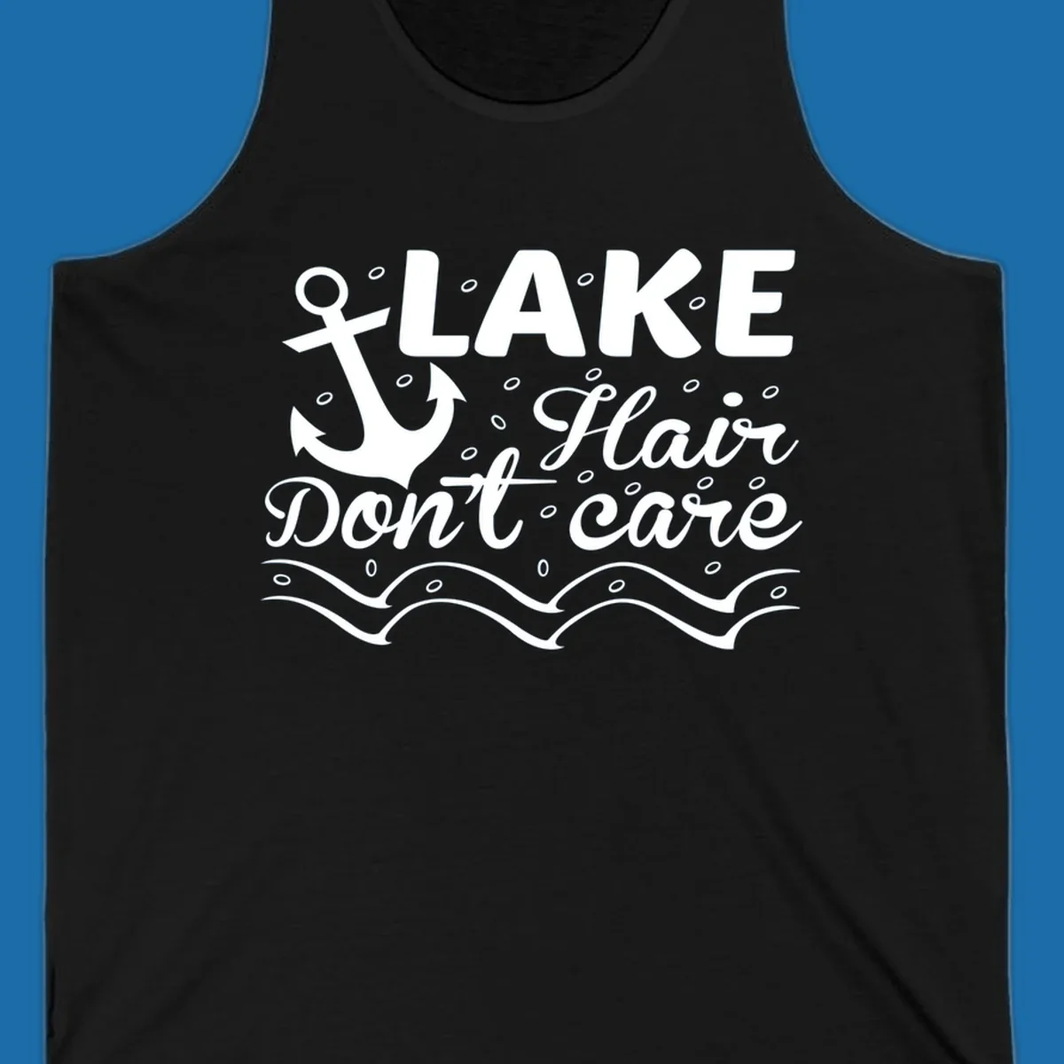 Lake Hair Don't Care anchor design with waves and small circles.