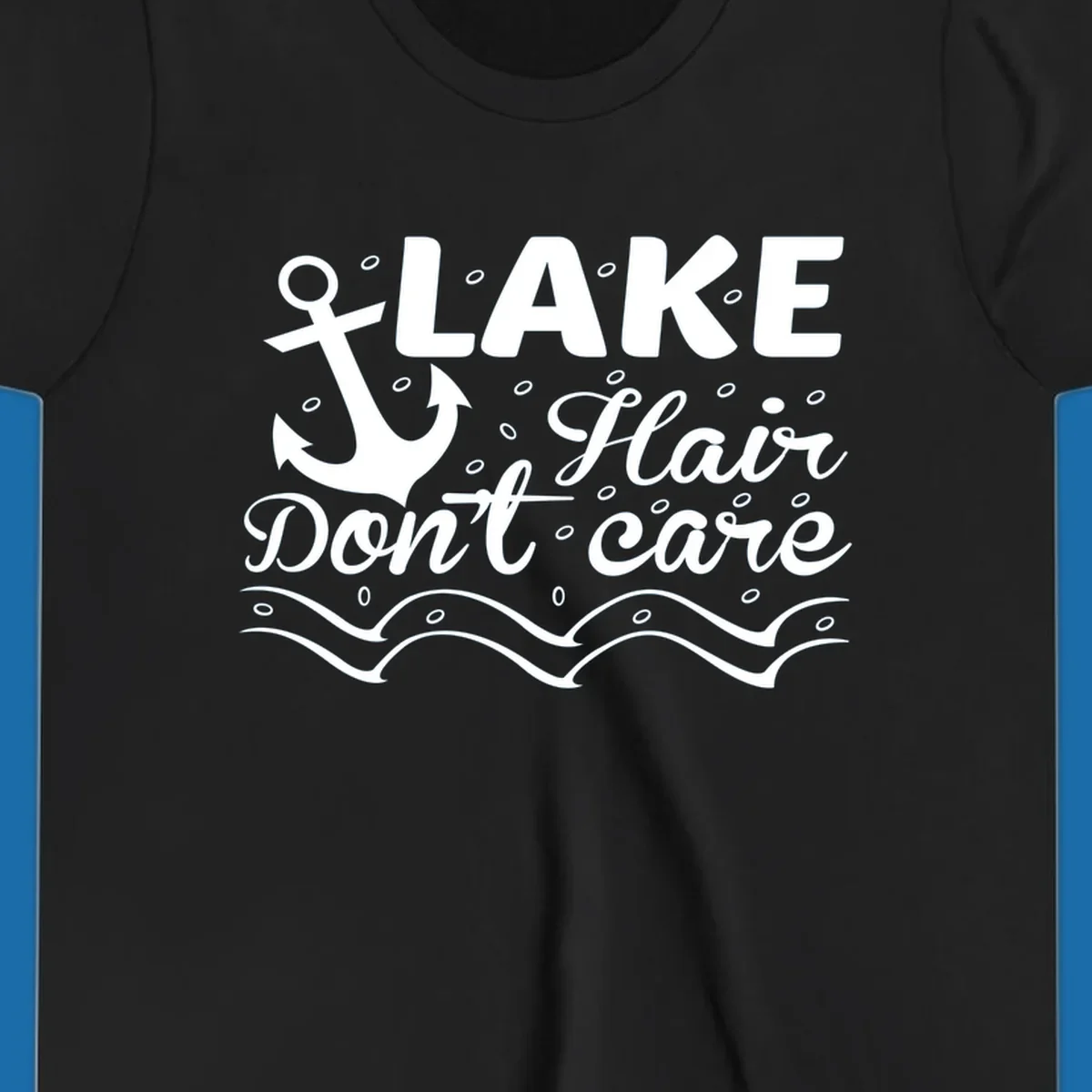 Lake Hair Don't Care anchor design with waves and small circles.