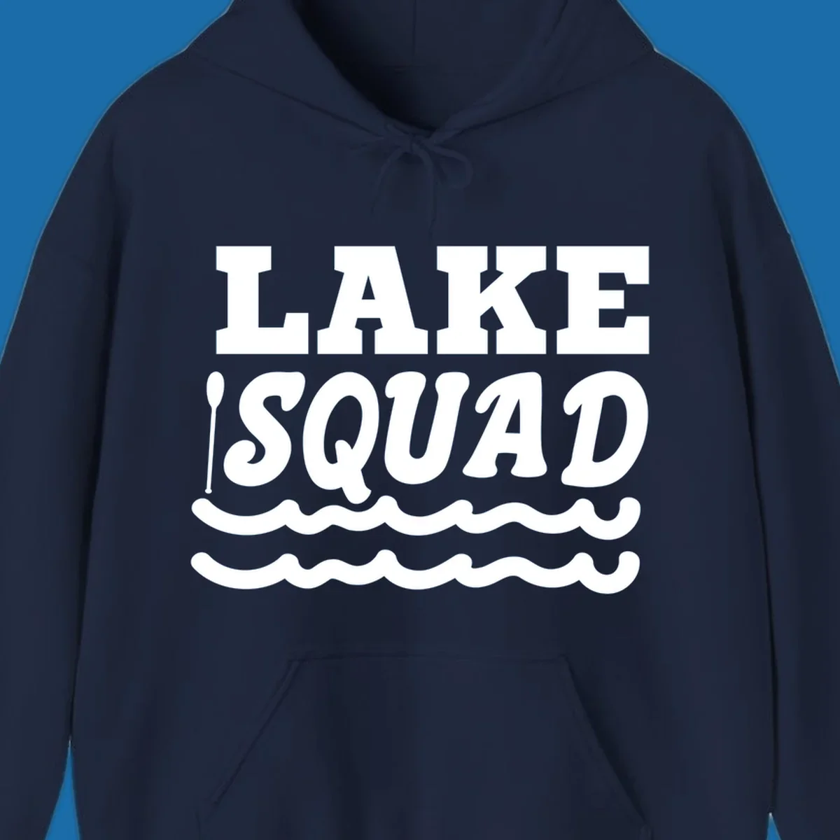 Lake squad text with oars and waves, for matching lake trip apparel.