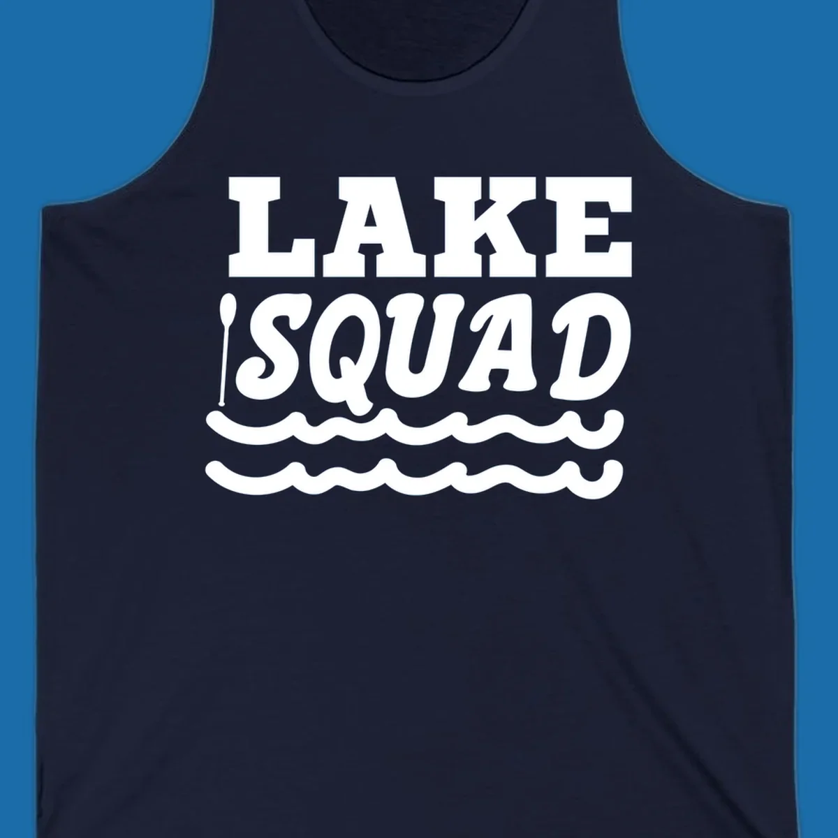 Lake squad text with oars and waves, for matching lake trip apparel.
