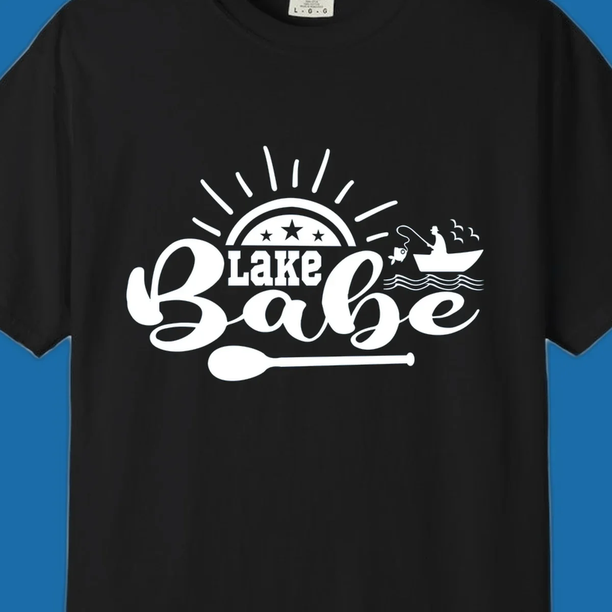 Lake Babe fishing boat design with sun and oar