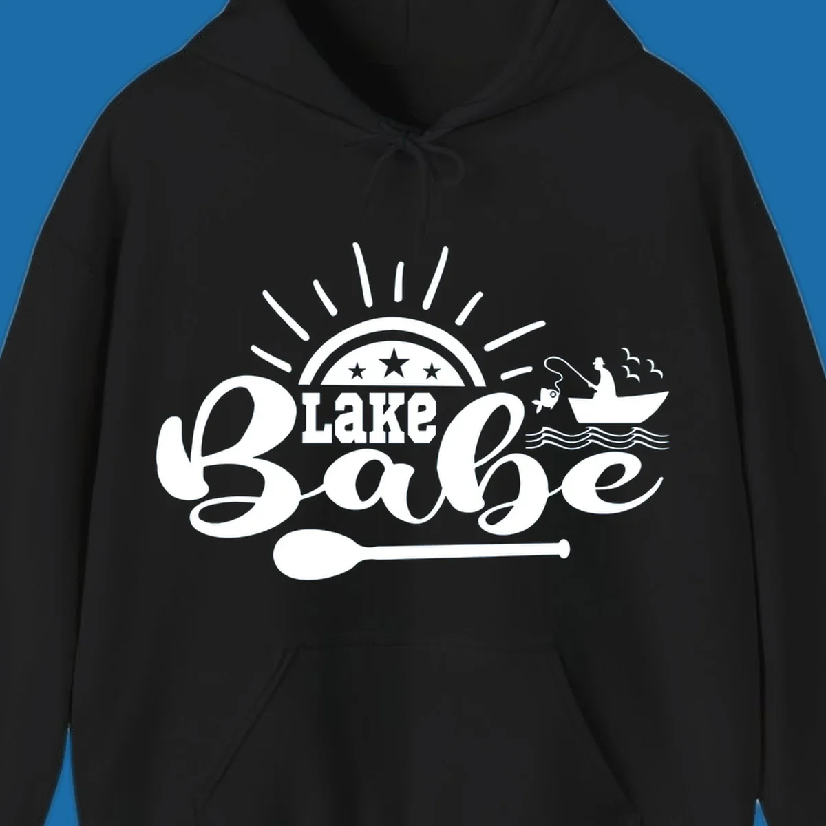 Lake Babe fishing boat design with sun and oar