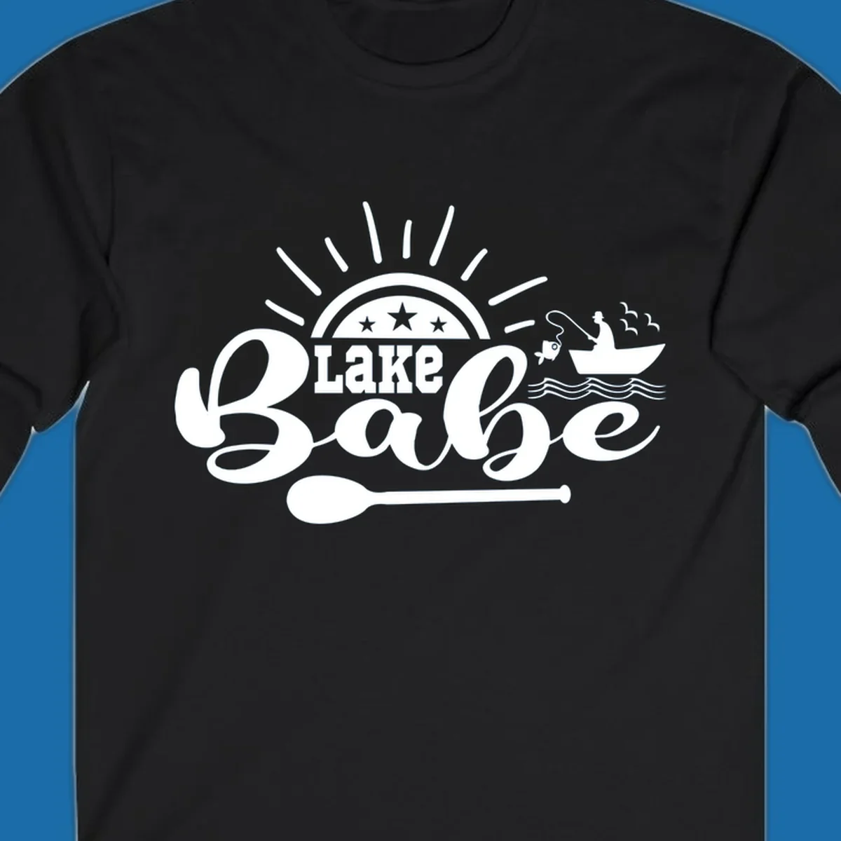 Lake Babe fishing boat design with sun and oar