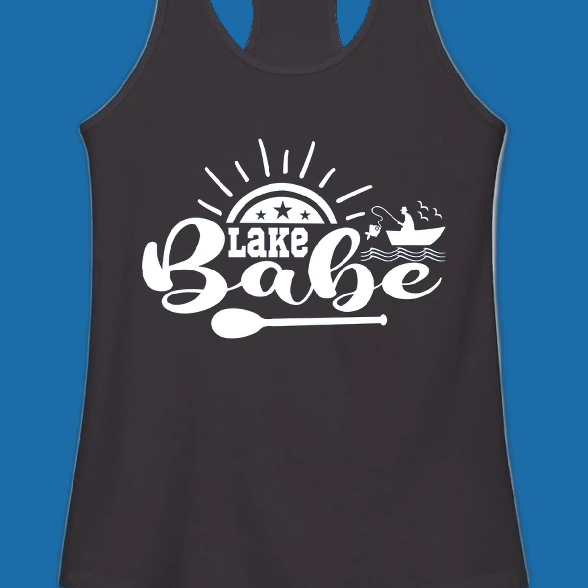 Lake Babe fishing boat design with sun and oar