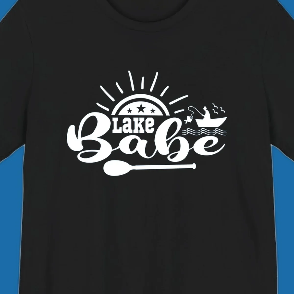 Lake Babe fishing boat design with sun and oar