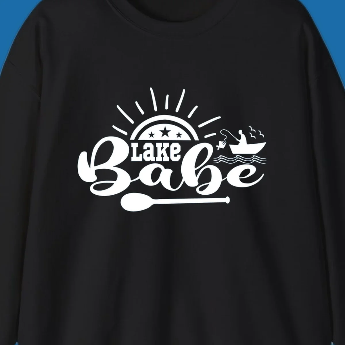 Lake Babe fishing boat design with sun and oar