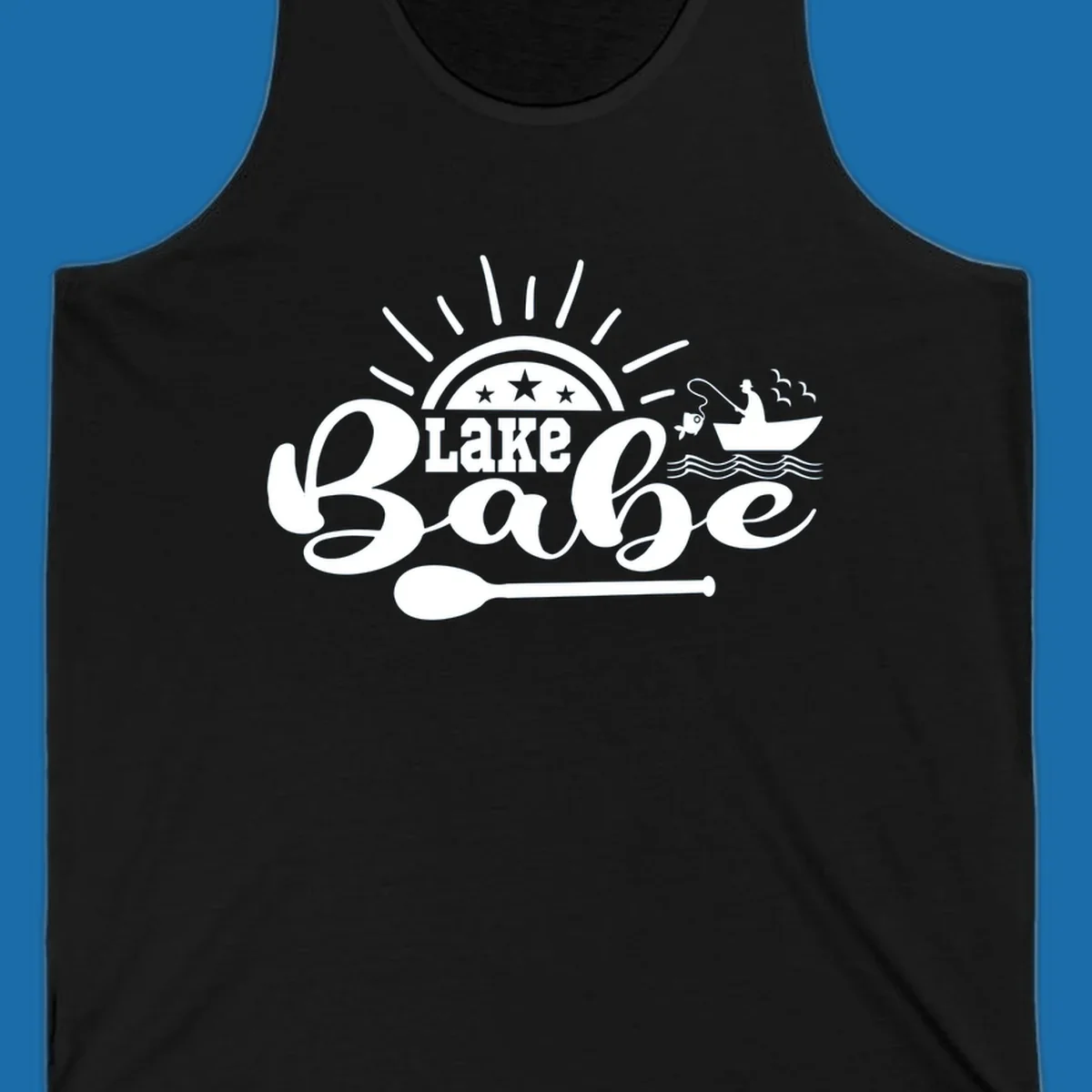 Lake Babe fishing boat design with sun and oar