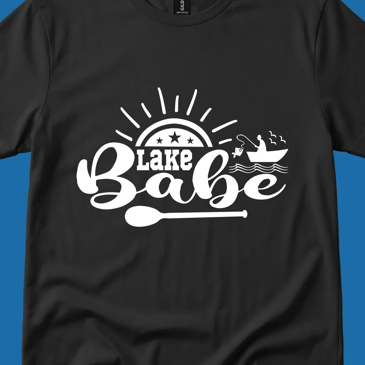 Lake Babe fishing boat design with sun and oar