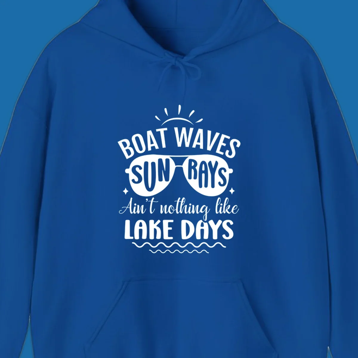 Boat waves sun rays ain't nothing like lake days text and graphic design