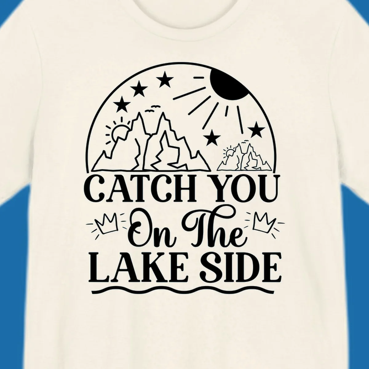 Catch you on the lake side mountains and sun illustration