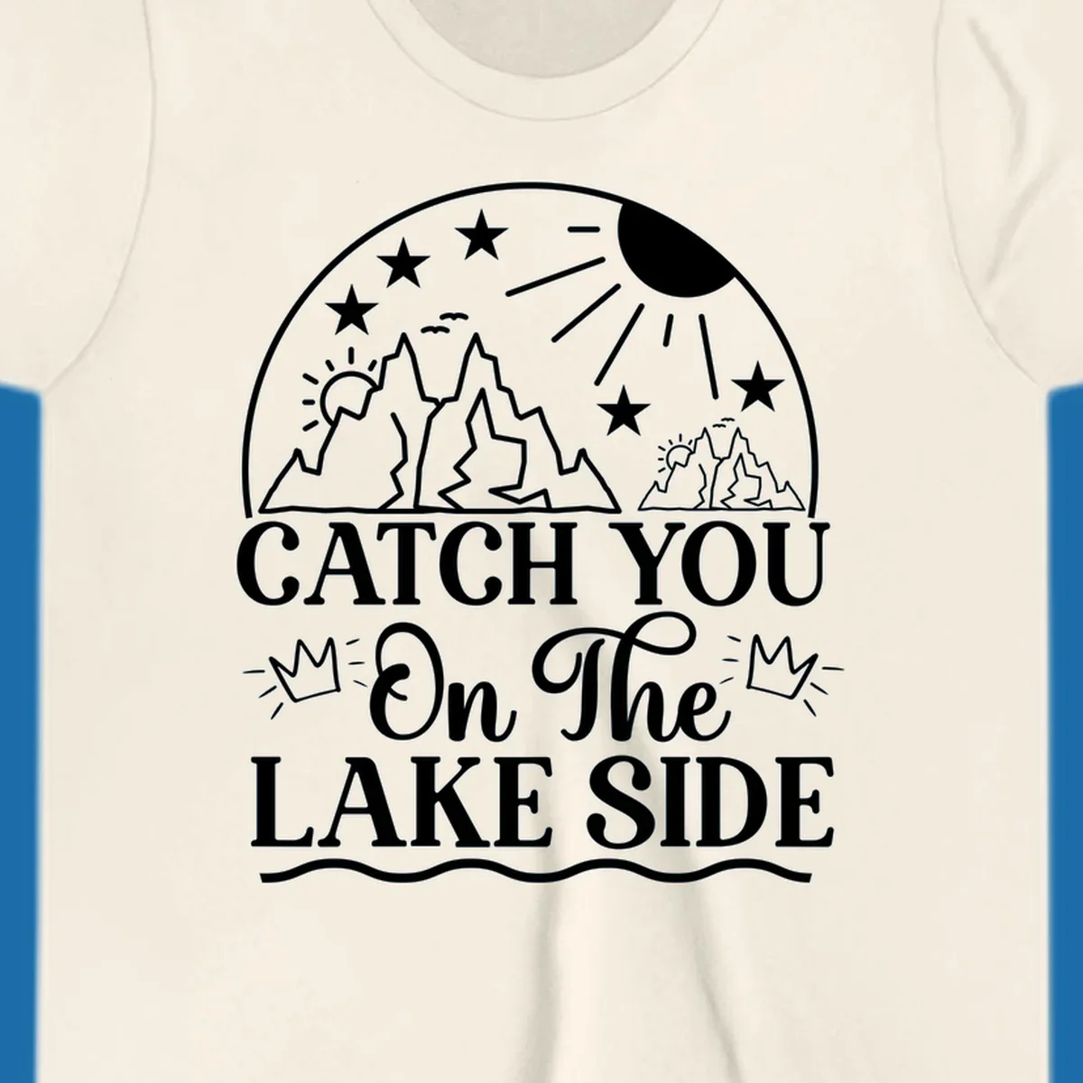 Catch you on the lake side mountains and sun illustration