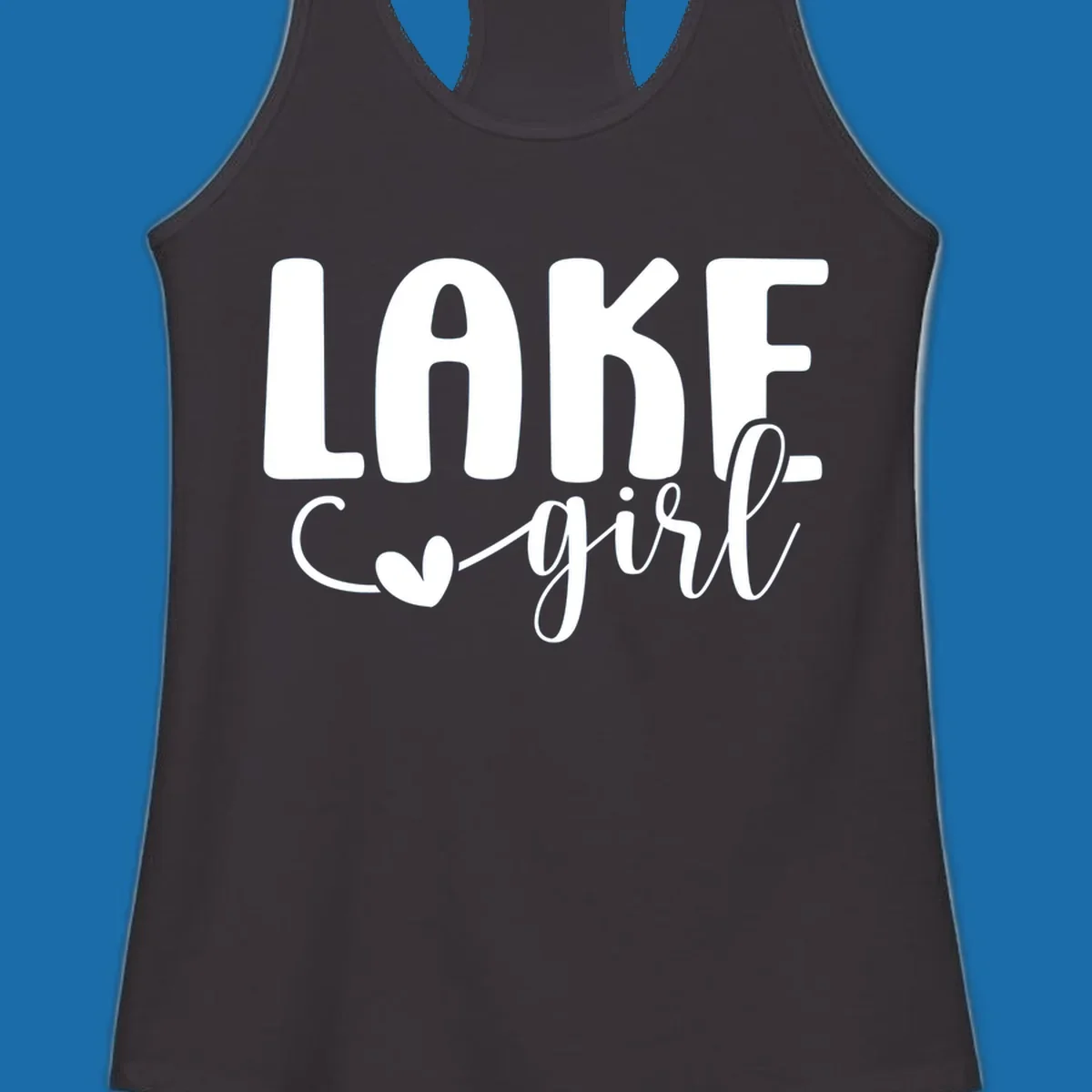 Lake girl text design with a heart accent.