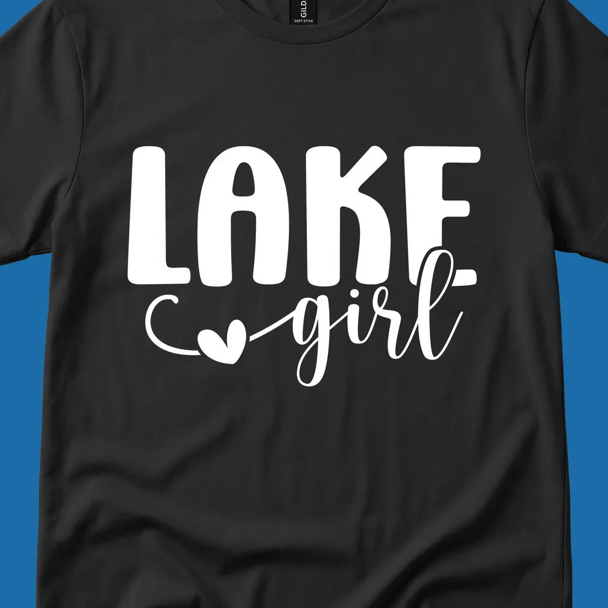 Lake girl text design with a heart accent.