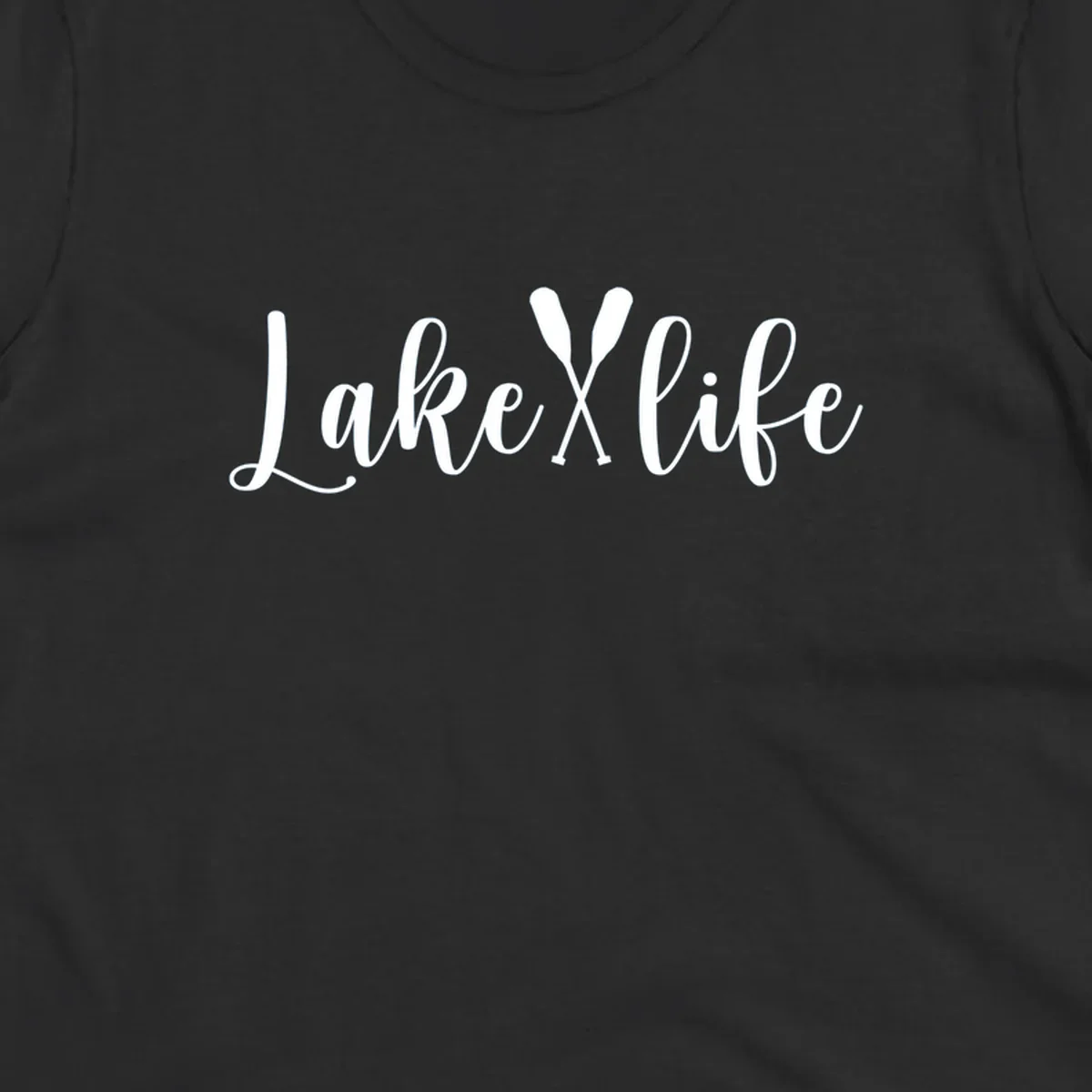 White text 'Lake Life' with crossed oars on a black background, representing lake-life-oars.