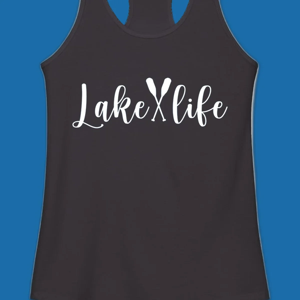 White text 'Lake Life' with crossed oars on a black background, representing lake-life-oars.