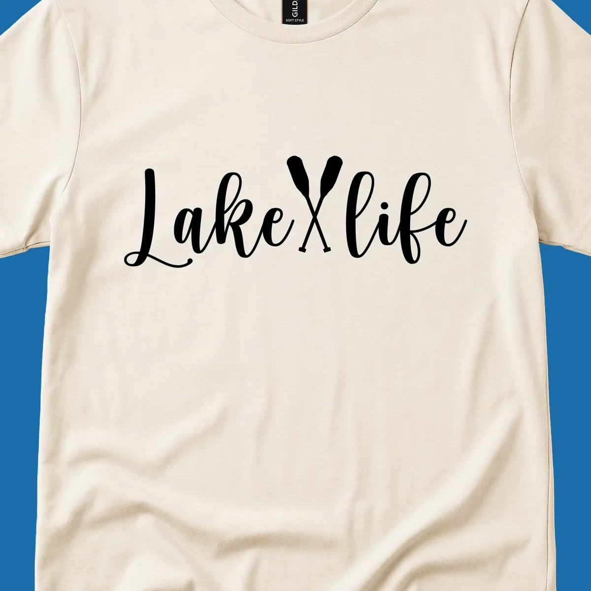 White text 'Lake Life' with crossed oars on a black background, representing lake-life-oars.